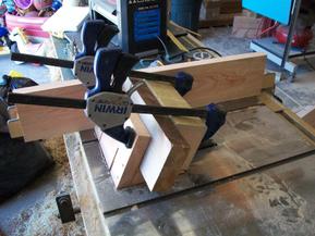 Second view of table saw jig for post notch cut.