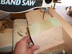 Second view of bandsaw jig for post notch cut.