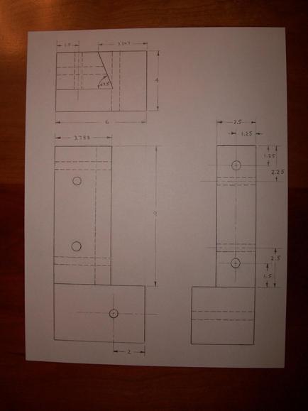 Orthographic drawing of half of a deck post.